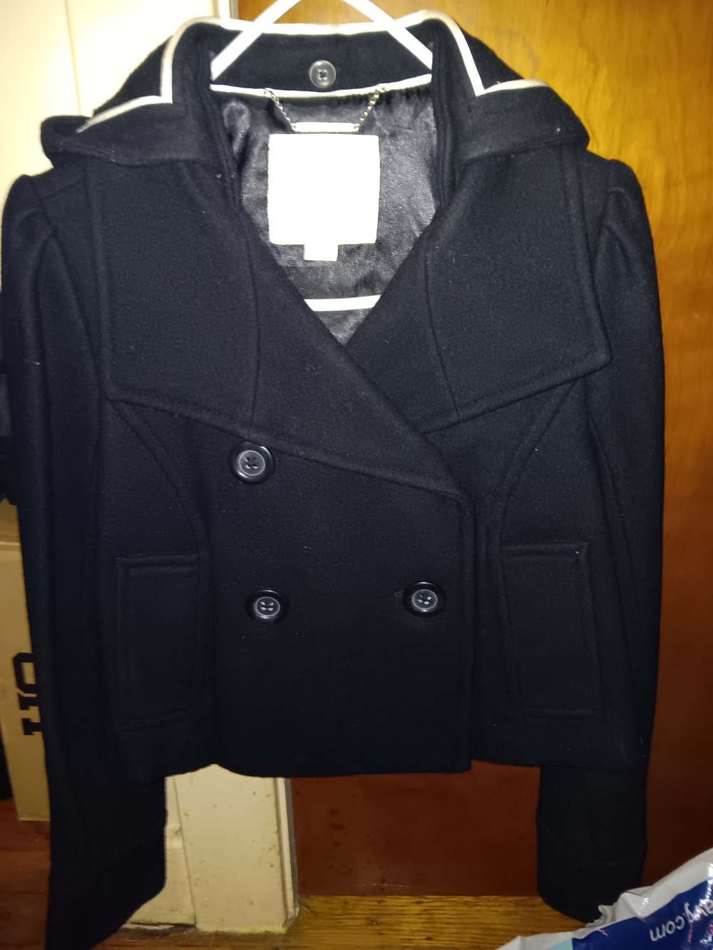 Old Navy Black Double-Breasted Peacoat with White Trim